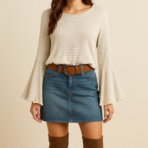 LC Lauren Conrad Striped Bell Sleeve Free People Boho Vibe Size Large